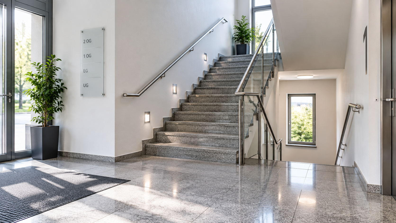 Sauberes und gepflegtes modernes Treppenhaus