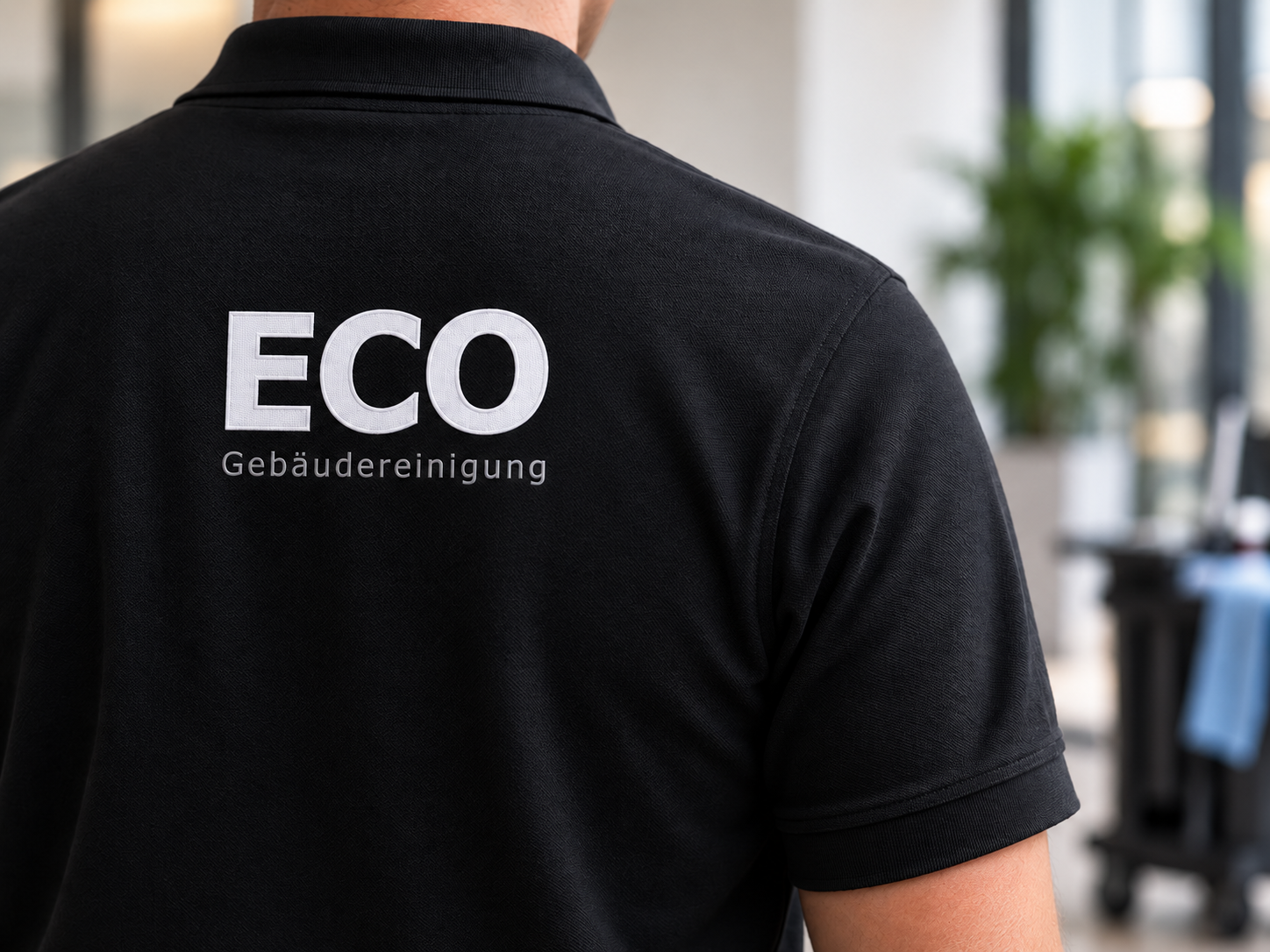 ECO Gebäudereinigung Arbeitskleidung mit Firmenlogo